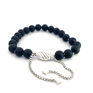 David Yurman Authentic Estate Matte Onyx Bead Bracelet 6.6 - 8.5" Sil 8 mm DY467